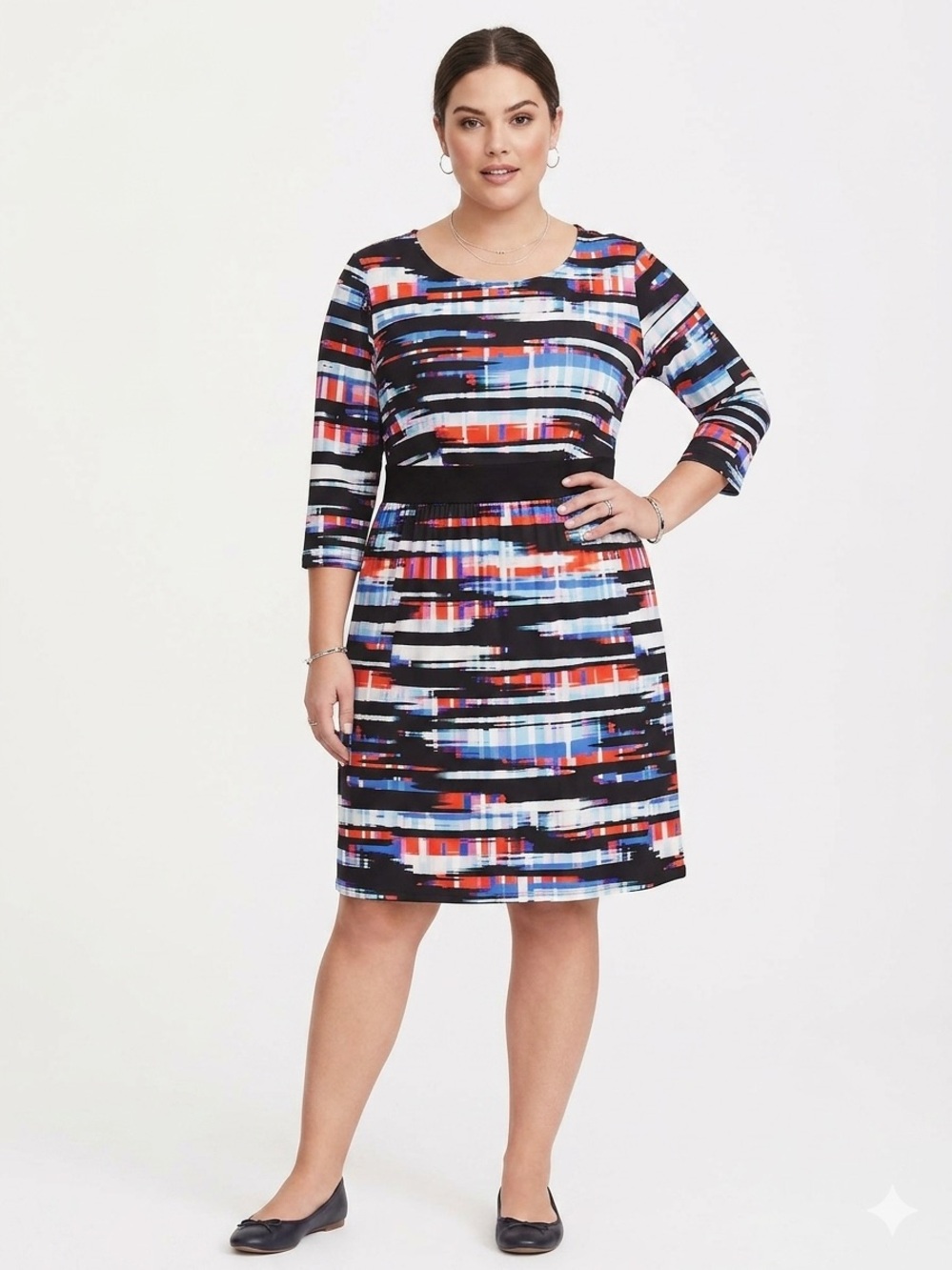 Triste NWOT Black Multicolor Stripe Long Sleeve Stretchy Comfy Dress